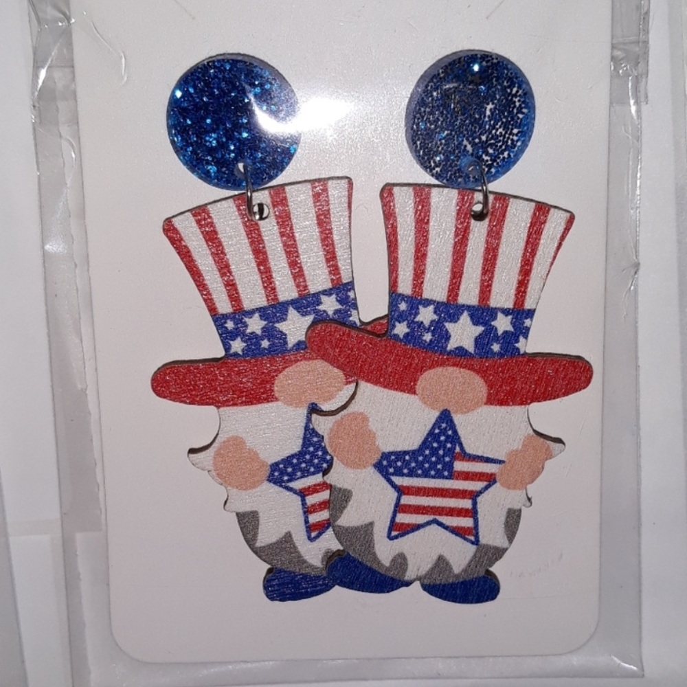 Fourth of July Earrings UNCLE SAM Dangle stainless steel posts plastic backs NEW - Picture 11 of 13